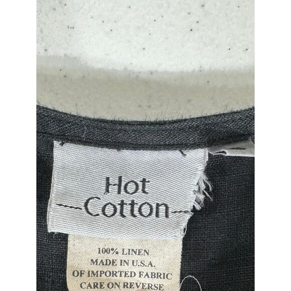 Hot Cotton Button Up Top Size Small Black 100% Linen 3/4 Sleeve V Neck - Picture 5 of 9